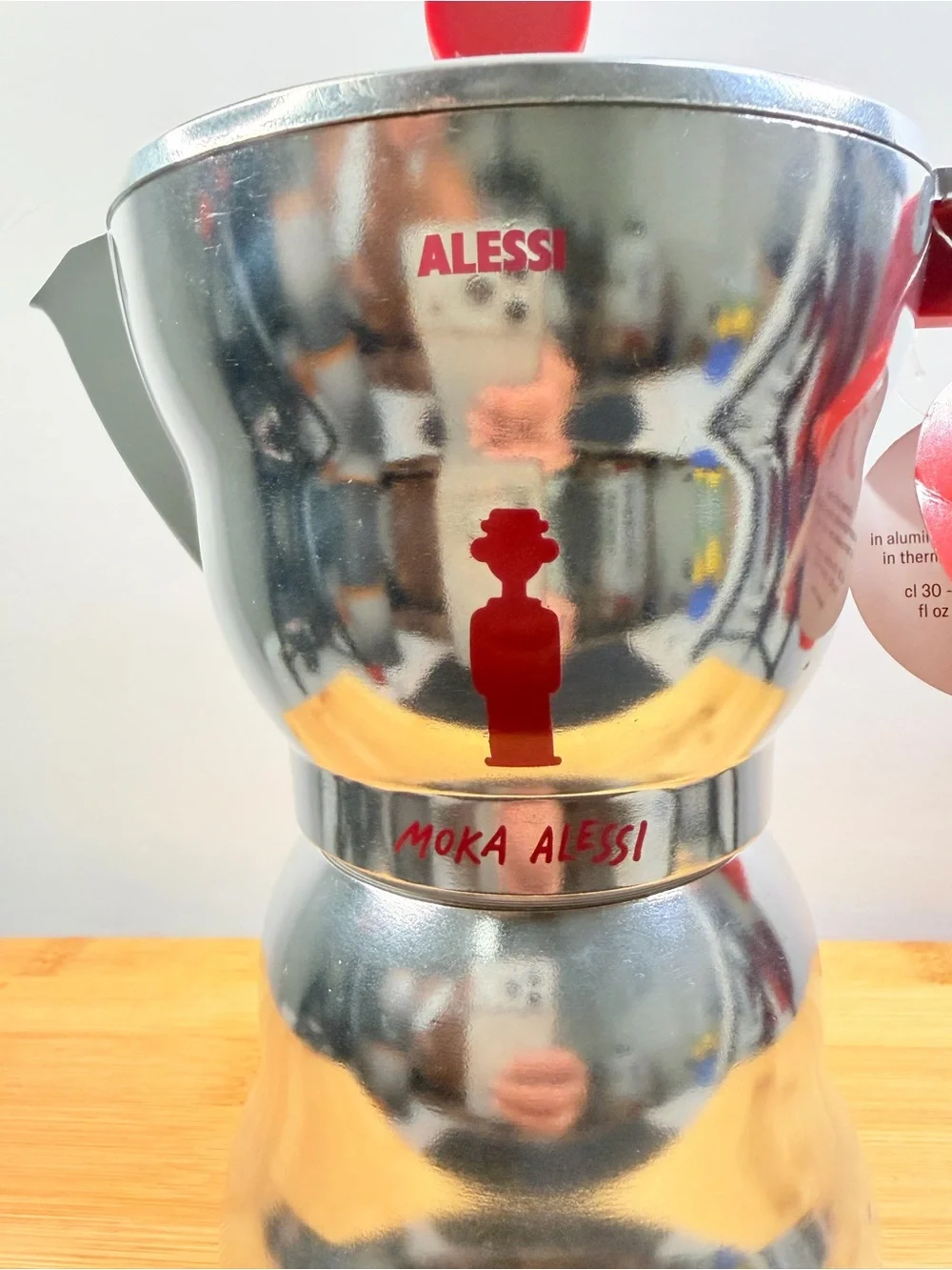 NEW Moka Alessi Espresso Coffee Maker 6 Cup SPECIAL EDITION Red Mendini Aluminum
